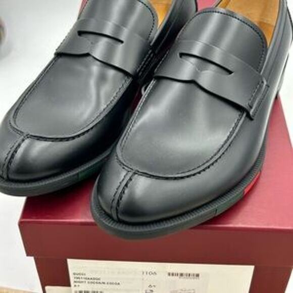 Men's Gucci, leather strap penny loafer with web detail size 6.5 fits 7.5 US - Picture 9 of 15